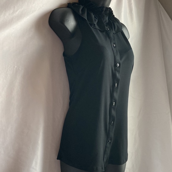 The Limited Ruffled Collar Black Buttoned Front Tank Top Size Small - Picture 4 of 8